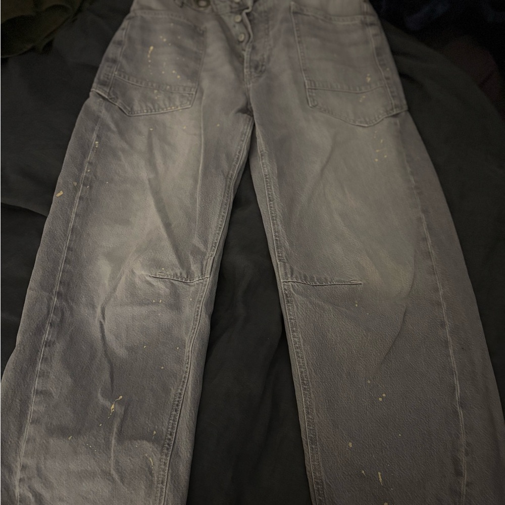 We The Free Free People Charcoal Denim jeans with paint speckles No rope belt